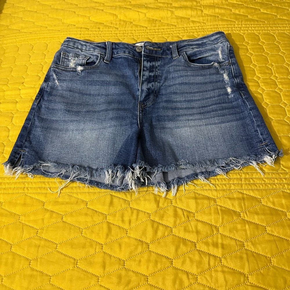 Classic Blue Frayed Hem Jean Shorts